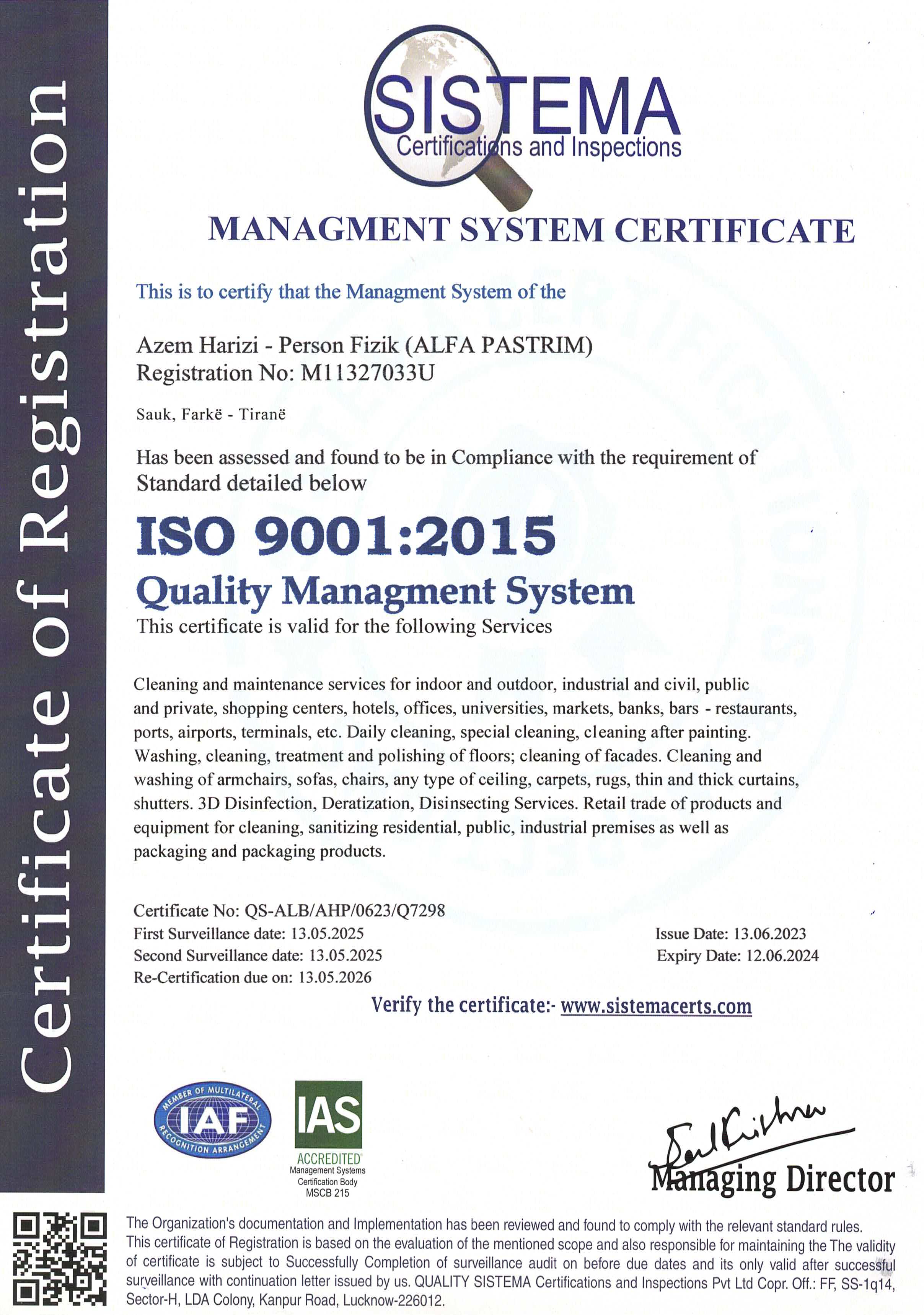 Certifikuar per standartet me te larta te cilesise